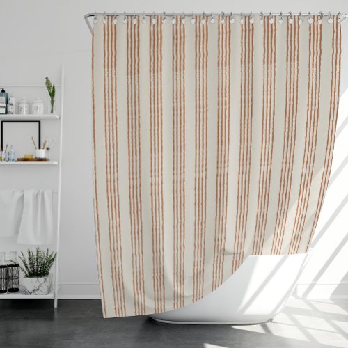 Terracotta Cream Modern Minimalist Stripe Boho  Shower Curtain