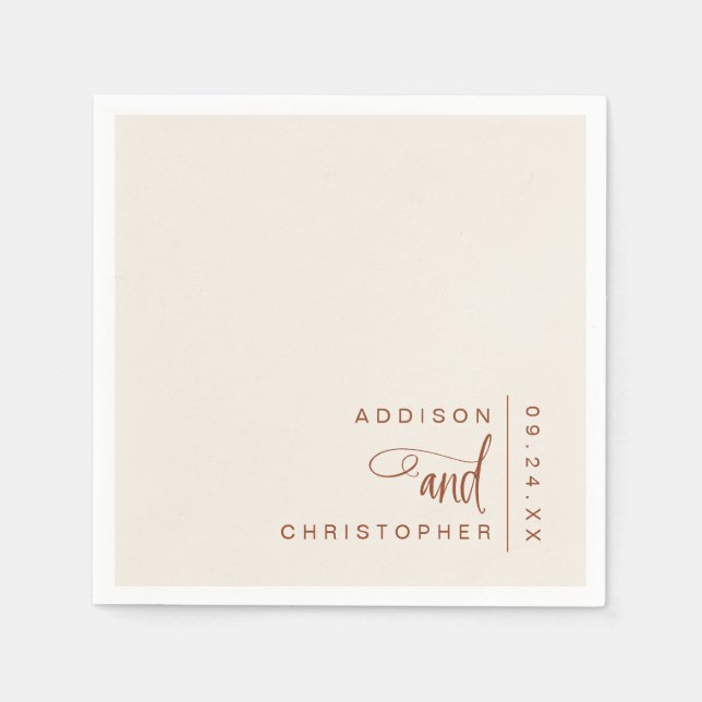 Terracotta Cream Modern Minimalist Wedding Napkins (Front)