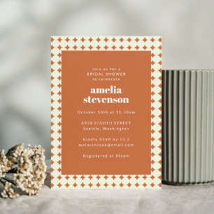 Terracotta Cream Retro Geometric Bridal Shower Invitation