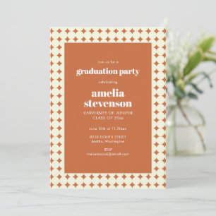 Terracotta Cream Retro Geometric Graduation Party Invitation