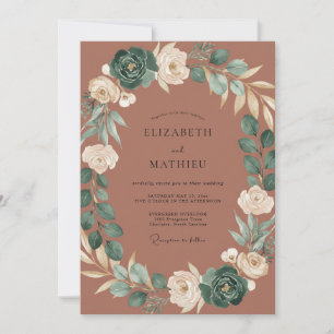 Terracotta Cream Wreath Wedding Invitation