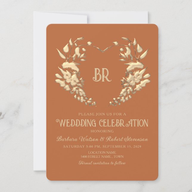 Terracotta Crest Monogram Wedding Invitation (Front)