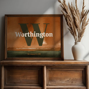 Terracotta Custom Last Name Print Sage Green Art