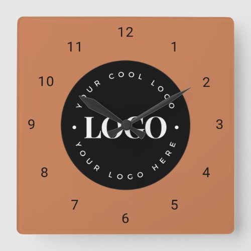 Terracotta Custom Logo Business Company Office Square Wall Clock