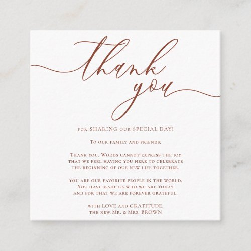 Terracotta Custom Photo Script Elegant Thank You Enclosure Card