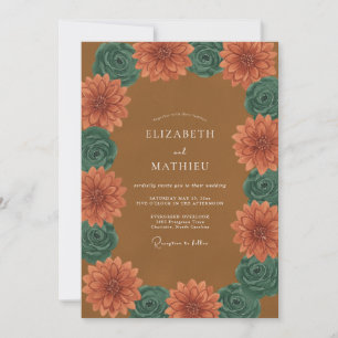 Terracotta Dahlia Bloom Romance Wedding Invitation
