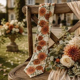 Terracotta Dahlia & Burnt Orange Rose Wedding Neck Tie