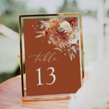 Terracotta Dahlia Elegant Wedding Table Number