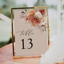 Terracotta Dahlia Elegant Wedding Table Number