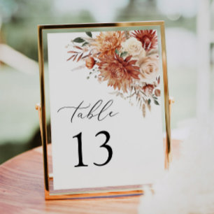 Terracotta Dahlia Elegant Wedding Table Number