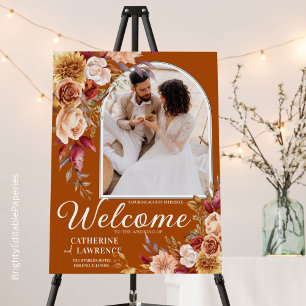 Terracotta Dahlia Photo Autum Wedding Welcome Sign