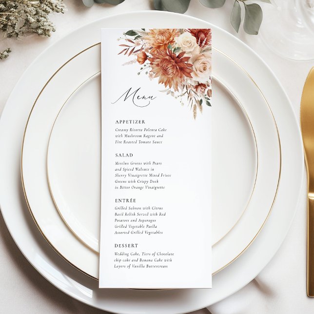 Terracotta Dahlia Rose Floral Elegant Wedding Menu (Creator Uploaded)