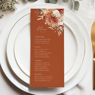 Terracotta Dahlia Rose Floral Elegant Wedding Menu