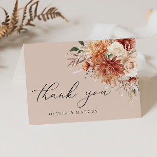 Terracotta Dahlia Rose Folded Wedding Letterpress Thank You Card