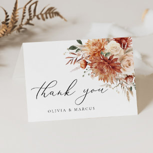 Terracotta Dahlia Rose Folded Wedding Thank You Card