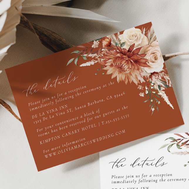 Terracotta Dahlia Rose Wedding Details Card (Creator Uploaded)
