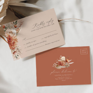 Terracotta Dahlia Rose Wedding RSVP Card