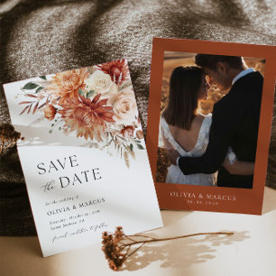 Terracotta Dahlia Rose Wedding Save the Date