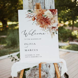 Terracotta Dahlia Rose Wedding Welcome Sign