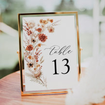 Terracotta Dahlia Wildflower Wedding Table Number