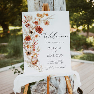 Terracotta Dahlia Wildflower Wedding Welcome Sign