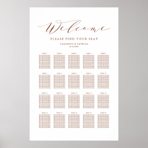 Terracotta Dainty Script Wedding Seating Chart
