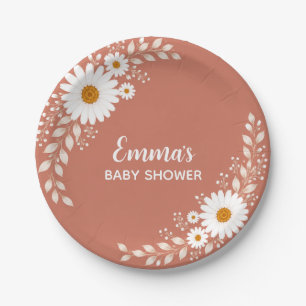 Terracotta Daisy Baby Shower Paper Plates