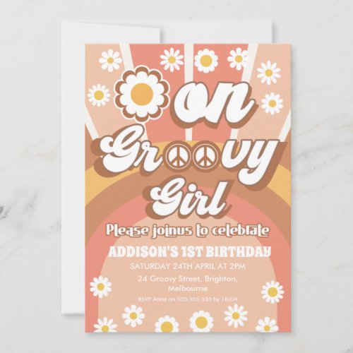 Terracotta Daisy Groovy One Girl 1st Birthday Invitation