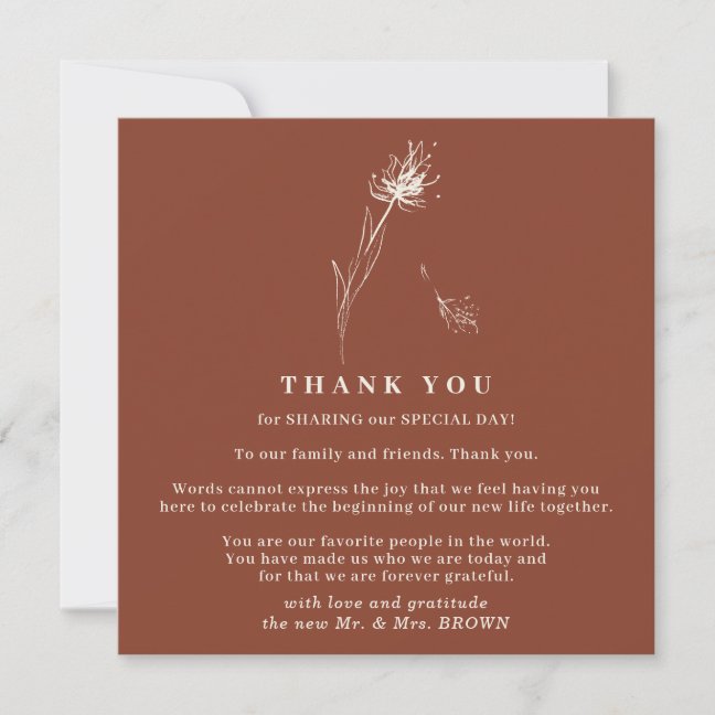 Terracotta Dandelion Boho Indie minimal thank you Invitation