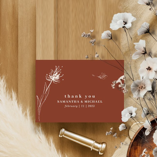 Terracotta Dandelion thank you wedding Invitation