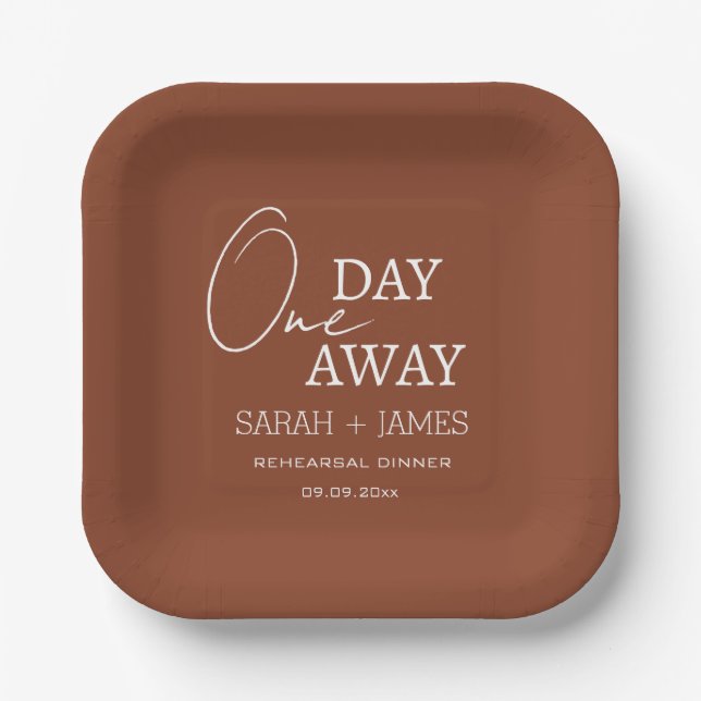 Terracotta Day Away Rehearsal Dinner Wedding Paper Plates (Front)