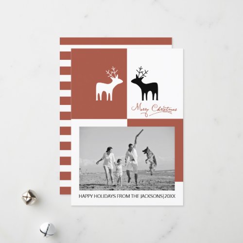 Terracotta deer Merry Christmas calligraphy photo Holiday Card