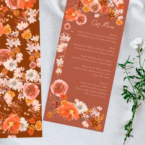 Terracotta Desert Boho Floral Bouquet Wedding Menu