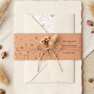Terracotta Desert Boho Viral classic wedding Invitation Belly Band