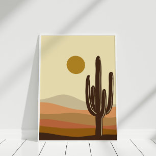 Terracotta Desert Cactus Landscape Wall Art Poster