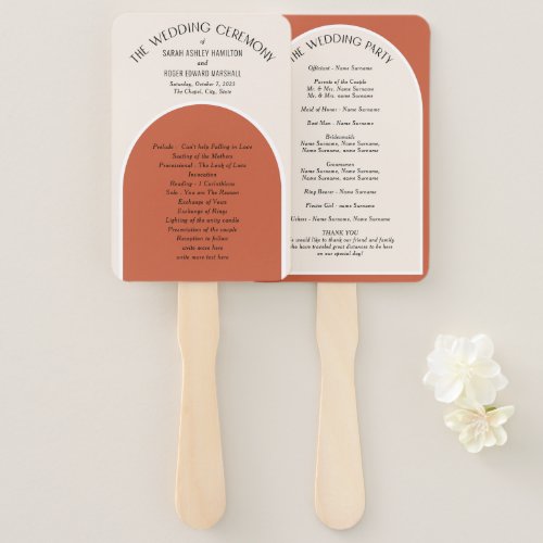 Terracotta desert earth tones modern arch wedding  hand fan