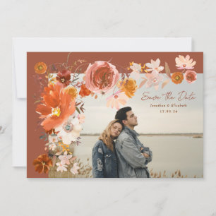 Terracotta Desert Floral Frame Bouquet Photo Save The Date