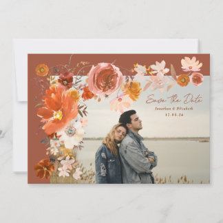 Terracotta Desert Floral Frame Bouquet Photo Save The Date