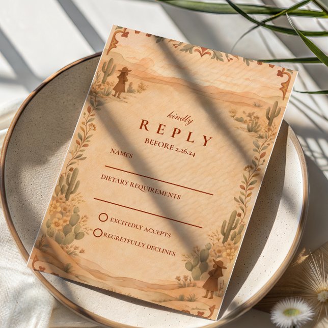 Terracotta Desert Western Wedding RSVP Card (Creator Uploaded)