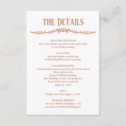 Terracotta Details Reception Information Wedding  Enclosure Card