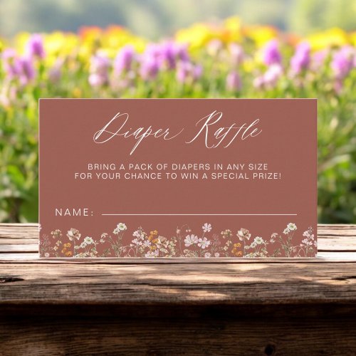 Terracotta Diaper Raffle Wildflower Baby Shower Enclosure Card by Pretty Girly Designs