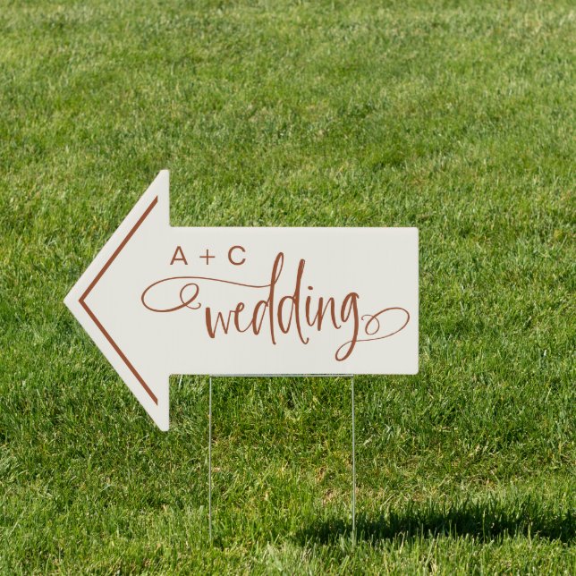 Terracotta Directional Arrow Wedding Yard Sign (Insitu)
