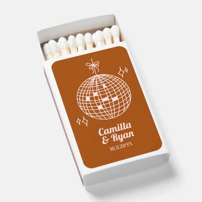 Terracotta Disco Wedding Favor Personalized Matchboxes (Front Open)