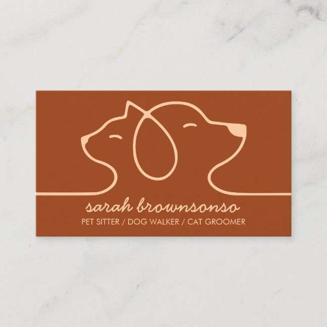 Terracotta Dog Cat Pet Line art Logo veterinary Business Card
