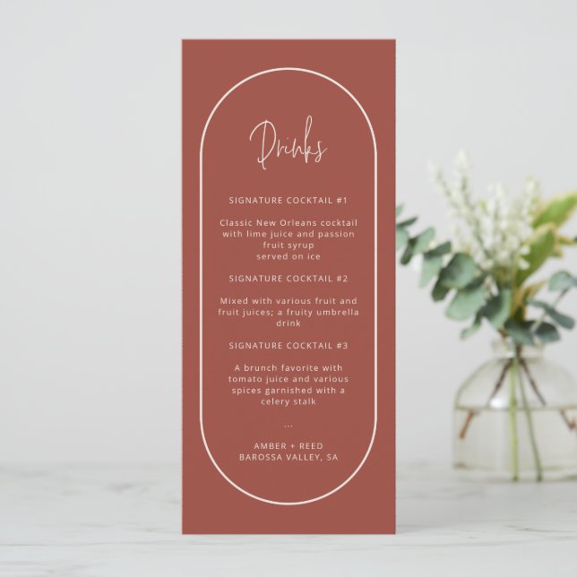 Terracotta Double Arch Drinks Menu Card (Standing Front)