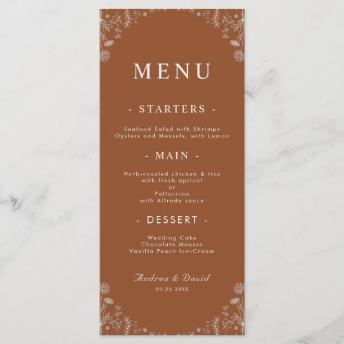 Terracotta Drawn Country White Wildflowers Rustic Menu