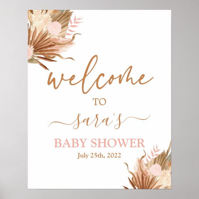 Terracotta Dried Palms Baby Shower Welcome sign (Front)