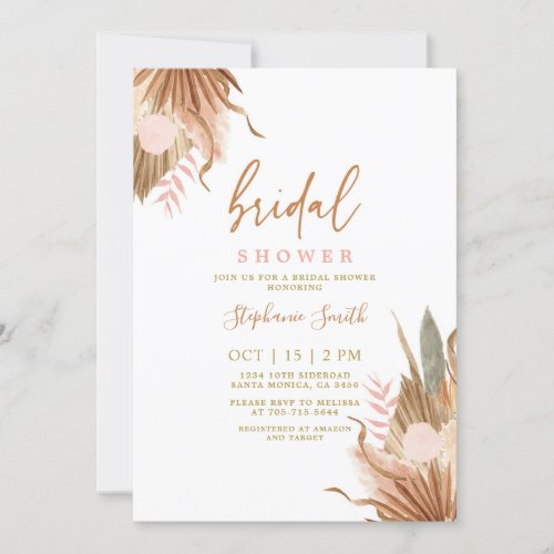 Terracotta dried palms Bridal Shower Invitation