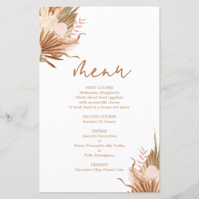 Terracotta dried palms Menu Card (Front)