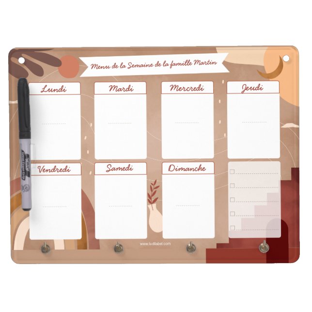 Terracotta  dry erase board with keychain holder (Front)